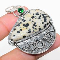 Dalmation Jasper, Peridot 925 Sterling Silver Jewelry Pendant 2.17  s7I63 gray