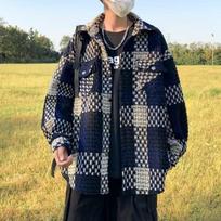 Men's Wool Retro Plaid Jacket - Hong Kong Style, Loose-Fit, All-Match, Handsome & Trendy for Spring and Autumn. Medium mėlyna