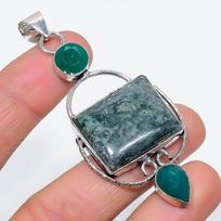Natural Ruby(Simulated), Diopside 925 Sterling Silver Jewelry Pendant 3.03  Z7n20
