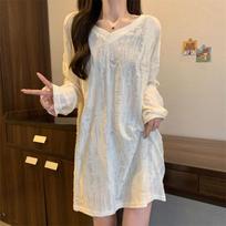 Lazy Style V-neck Long Sleeved T-shirt for Women In Spring Plus Size Mid-length Loose and Casual Design M smėlis