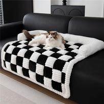 Pet Checkerboard Grid Fashion Kennel Mat Square Four Seasons Universal Plush Pet Kennel 70 x 70cm
