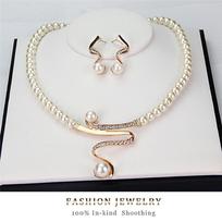 Women Bridal Wedding Party Pearl  Necklace Earrings Jewelry Set One Size sidabras