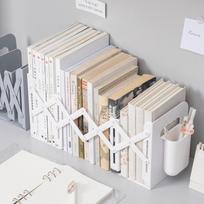 Ištraukiamas knygų stovas: Kūrybiškas ištempiamas knygų lentynos spaustukas studentams White with Pen Holder