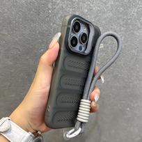 Fold Glass Lens Stand Dissipate Heat Soft Phone Case for iPhone 16 15 14 13 Pro Max With Lanyard Shockproof Cover for iPhone 15 Pro