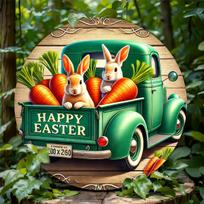 1pc 2d Flat Vibrant Happy Easter Bunny Round Wooden Sign - 20cm Colorful Spring Wreath Wall Art for Home, Cafe & Restaurant Decor Durable Easy To Hang 20cm*20cm