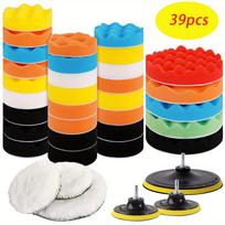 39 Pieces Car Polishing Waxing Sponge Flat Wave Sponge PU Wool Electric Polishing Disc 39pcs