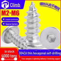304 Stainless Steel Thin Head Hex Socket Flat Head Self-Tapping Screws M2-M6 M3*15