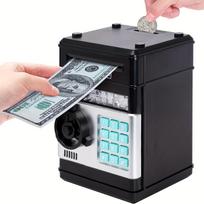 Children's digital piggy bank ATM machine,electronic savings bank with combination lock,automatic banknote and coin storage box,black plastic toy bank juoda