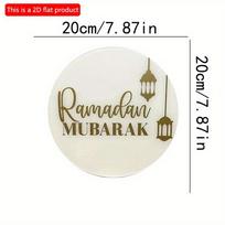 2D Flat 20*20cm1pc Ramadan Mubarak Simple&Elegant superior quality Round Wooden Door Sign, Eid theme Golden Lantern pattern Pendant, Multiple uses 20*20cm white