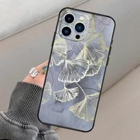 iPhone14 Pro mobile phone case, ginkgo biloba gold art mobile phone case, painted and anti-drop for three iPhone 11 gray