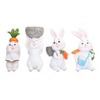 4Pcs Rabbit Ornament Resin Desktop Hand Painted Crafts Sculpture for Living Room Garden