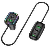 6 Ports 48W USB Type-C Front and Rear Extension Car Charger with RGB Light PD Fast Charging Power Adapter for Phone Laptop juoda
