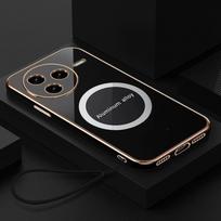 Xiaomi Redmi K80 dėklas Redmi K80 Pro telefono dėklas Prabangus kvadratinis dengimas Magnetinis pritraukimas Smūgiams atsparus silikoninis galinis dangtelis Case & Strap&Redmi K80 black