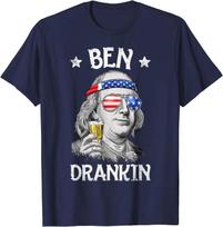 Ben Drankin 4th of July Benjamin Franklin Men Women USA Flag T-Shirt S armijos žalia spalva