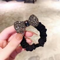 Korean Rhinestone Bow Hair Tie - Retro Style Elastic Accessory juoda