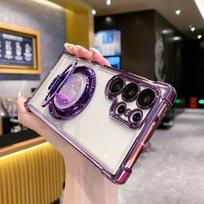 S24 S25 Ultra For Samsung Galaxy S25 S24 Plus S23 S22 Four Corners Anti Drop Transparent Electroplated Stand Protective Case Galaxy S22 violetinė