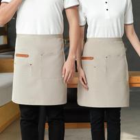 Unisex Waterproof Canvas Half-Length Kitchen Apron with Waist Logo pilkšvai balta