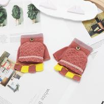 Korean Winter Flip Gloves - Cute Cartoon, Thick Velvet, Half-Finger Design for Adults One Size
