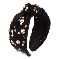 Heming Pearl-Decorated Baseball Headband: Fashionable Wide-Brim Fabric Hair Accessory juoda