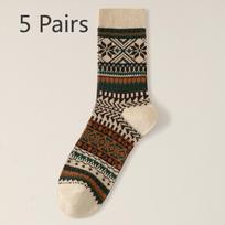 5 poros vyrų naujų rudens ir žiemos retro nacionalinio stiliaus sugeriančių vidutinio ilgio kojinių 5 Pairs juoda