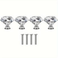 10 vnt. 30 mm krištolo skaidrumo stiklinės komodos rankenėlės sidabro spalvos deimanto stalčių traukikliai su tvirtinimo varžtais 4pcs