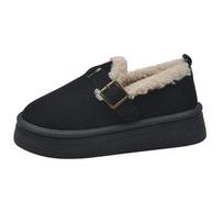 2024 New Winter Plush Warm Botas De Mujer Fashion Round Toe Classic Suede Design Casual Slip-On Dress Party Women's Flat Loafers 36 juoda