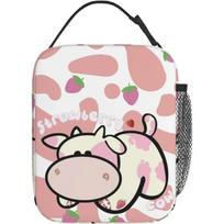 Strawberry Milk Cow Lunch Box Kids Boys Girls Insulated Lunch Bag for Women Men Thermal Lunch Bags Bento Box Adult Lunch Box 26x21x11CM smėlis