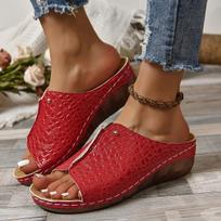 Sandalia con cuña dorada en piel PU con estampado cocodrilo y plataforma. Zapato antideslizante talla 43 36 raudona