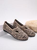 Retro Knitted Ballet Flats Woman Point Toe Mesh Moccasins Ladies Big Size Leopard Loafers Soft Driving Shoes Zapatillas Mujer 36