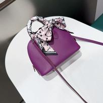 Half Wax Wire Steel Hardware Head Layer Cowhide Mini Shell Bag Bowling Bag Sea Anemone Purple 19x14x8cm violetinė