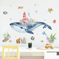 Po vandeniu Banginio Sienų Lipdukai Vaikų Kambarių Dekorui Animacinis Švyturys PVC Lipdukai Namų Dekoracija Meno Sienų Tapetai Viena Detalė multicolour gray