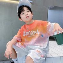 Boys' Summer Suits, Loose Sportswear, Big Children's Tide Brand Fried Street Children's Printed Two-piece Short-sleeved Suit 170 oranžinė