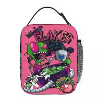 Invader Flakes Zim And Gir Thermal Insulated Lunch Bags for Office Cartoon Portable Food Bag Men Women Cooler Thermal Food Box 26x21x11CM smėlis