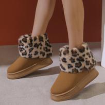 Leopard Women Ankle Snow Boots Fur Suede Fashion Platform Warm Shoes 2024 Winter Short Plush Goth Boots Casual Chaussure Femme 36 ruda