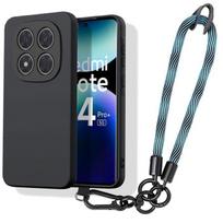Case for Xiaomi Redmi Note 14 Pro Plus 5G/Note 14 Pro+ 5G, Black Silicone with Blue Heavy Duty Wrist Strap