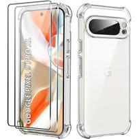 Case and 2 Tempered Glasses for Google Pixel 9 Pro XL - Transparent Shockproof Silicone Slim Reinforced Corners