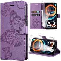 Case - E.F.Connection - for Xiaomi Redmi A3 - Purple - PU Leather and TPU - 2 Tempered Glasses - Butterfly Pattern