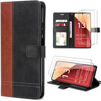 Wallet Case For Xiaomi Redmi Note 13 Pro 4G - Synthetic Leather - 2 Tempered Glass - Brown-Black