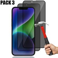 Anti-spy protective film for iPhone 14 - E.F.CONNECTION - Pack of 3 tempered glasses - 9H resistance - Black