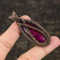 Ruby(Simulated) Gemstone Copper Wire Wrap Jewelry Pendant 2.64  U8O87