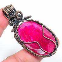Ruby(Simulated) Gemstone Copper Wire Wrap Jewelry Pendant 2.56  t5o72