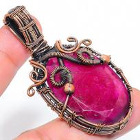 Ruby(Simulated) Gemstone Copper Wire Wrap Jewelry Pendant 2.56  f8k82
