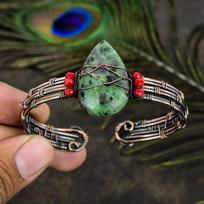 Ruby in Zoisite  Handmade Copper Wire Wrap Cuff Bangle Adjustable M8r60