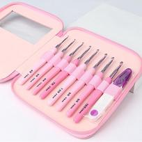 9 vnt. nėrimo vąšelių rinkinys 2,5-6 cm ergonomiška minkšta rankena aliuminio vąšelių rinkinys su 8 dydžiais DIY rankdarbiams, mezgimui, nėrimo reikmenys pink