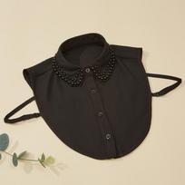 Women's Rhinestone Faux Collar Chiffon Blouse M One Size juoda