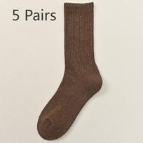 5 Pairs of Solid Winter Women's Thickened Loop Boneless Mid Calf Socks 5 Pairs kava