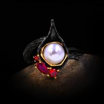 Best-selling Pearl Rings for Women In Black Gold Plated Personalized Hand Decoration Retro Ring Accessories No. 10 black