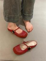 New Chinese word with ballet bag head half slippers women wear grandma bean shoes spring and summer flat bottom 35 raudona