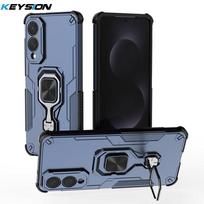 KEYSION Shockproof Case for Samsung S25 Edge 5G Soft Silicone+PC Upright Metal Ring Stand Phone Back Cover for Galaxy S25 Edge for Galaxy S25 Edge mėlyna