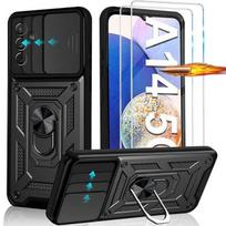 Case for Samsung Galaxy A14 - with 2 Tempered Glass - Shockproof - 360° Rotating Ring - Lens Protection - Black